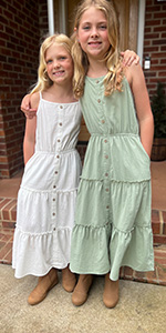 girl tiered dress white and green