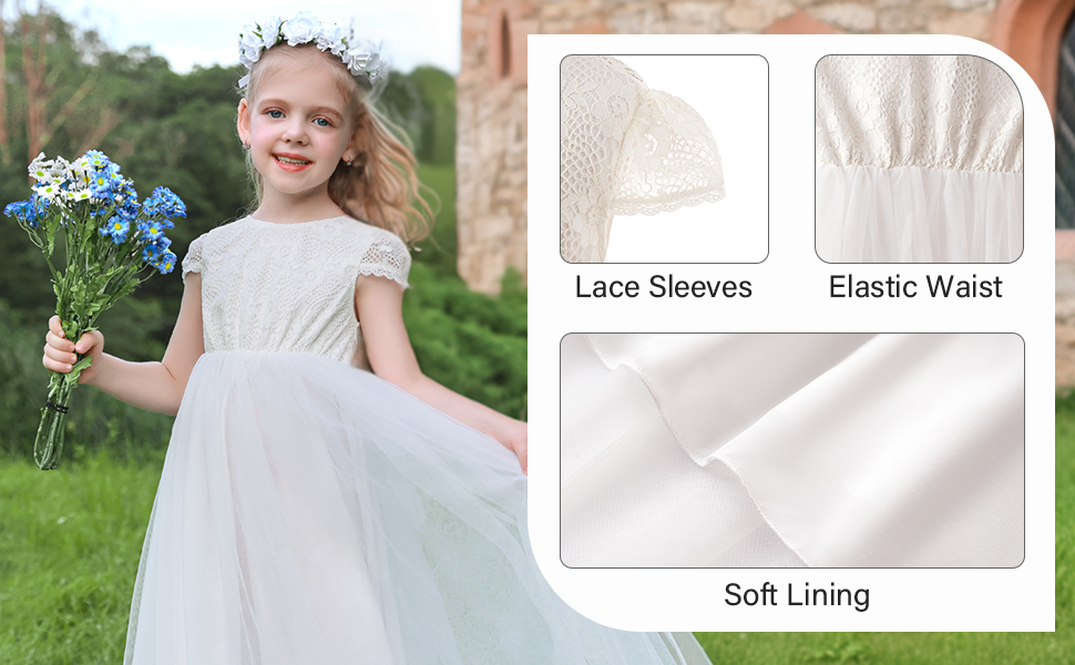 Flower Dress For Kids Backless Cap Sleeves Lace White Tulle Summer Formal Dress For Wedding Guest 