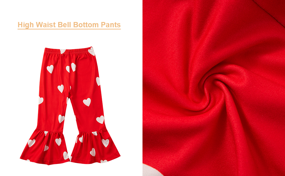 heart print bell bottom pants elastic high waist