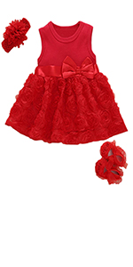 Baby Girls Clothes Dress Headband Shoes 3 Pcs Set Outfit