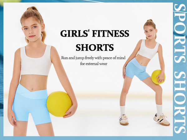 Girls Gym Shorts Slim Tummy Control V Cross Waist Short Leggings High Waisted Athletic Shorts