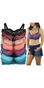 pack of 6 wired lace bras