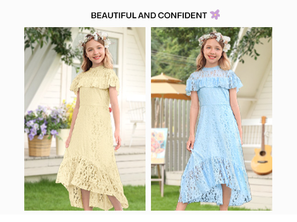 Lace Floral Girls Dress Cap Sleeve Vintage Crochet Party Communion Maxi Dress