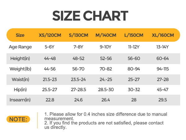 pants for girls size chart