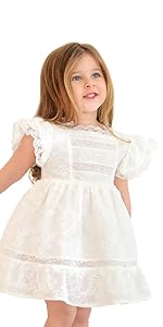 Lilax Little Girls Easter Dress, 100% Cotton Floral Lace Toddler Gown