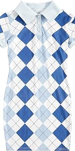 Girl&amp;amp;amp;#39;s Argyle Print Short Sleeve Collar Button Front Bodycon Dress