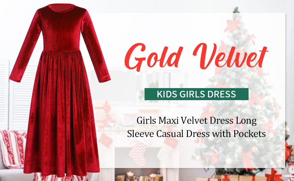 Toddler Girl Vintage Velvet Christmas Dress Long Sleeve Casual Wedding Princess Pageant Maxi Gown 