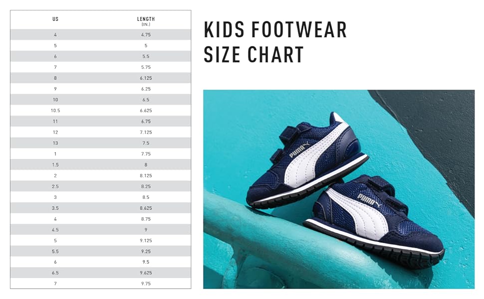 PUMA KIDS FOOTWEAR SIZE CHART