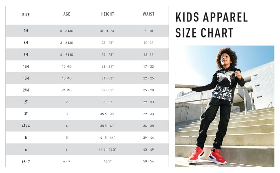 PUMA KIDS APPAREL SIZE CHART