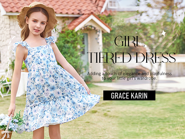 Girls spring floral back tie dress