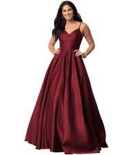 Satin Prom Dresses for Women 2024 Long V Neck Corset Formal Evening Party Dress with Pockets