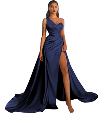 One Shoulder Prom Dresses 2024 Long Ball Gown Satin Ruched Corset Formal Evening Dresses with Slit