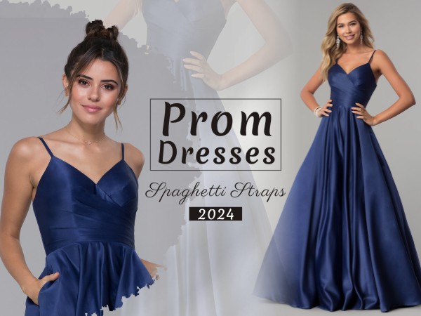 Satin Prom Dresses 2024 Long with Pockets Spaghetti Straps V Neck Formal Evening Ball Gowns