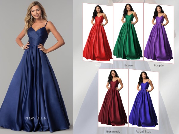 V Neck Prom Dresses for Women with Pockets Long Satin Formal Party Evening Gowns