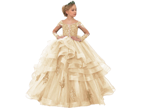 long sleeve flower gil dress girls flower girl dresses princess pageant dress first communion dress