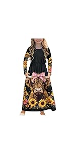 Highland Cow Long Sleeve Maxi Dress