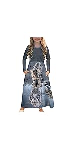 Cat Tiger Long Sleeve Maxi Dress