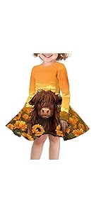 Highland Cow Long Sleeve Madi Dress