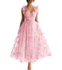 Tea Length Tulle Prom Dress 3D Butterfly Applique Prom Party Gowns for Teens Fairy Formal Dress