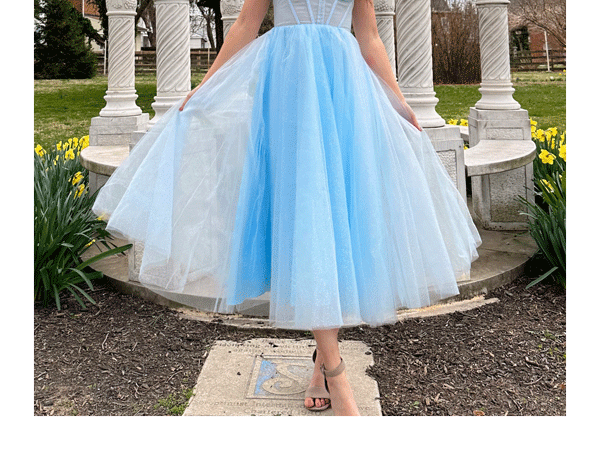 Cudiew Glitter Tulle Tea Length Prom Dress for Women Sparkly Formal Evening PArty Gowns