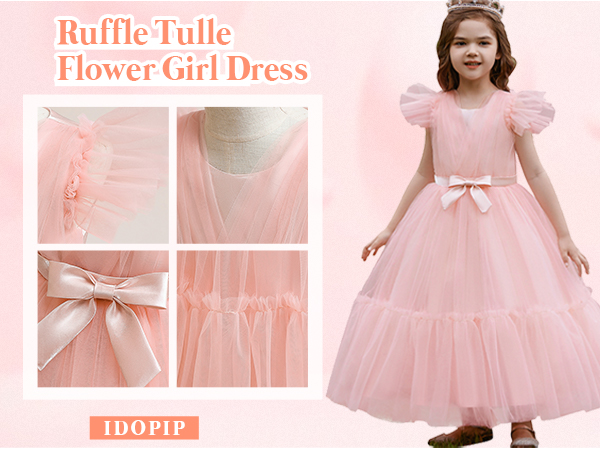 Flower Girls Ruffle Tulle Dress for Kids Princess Pageant Wedding Communion Birthday Maxi Dress