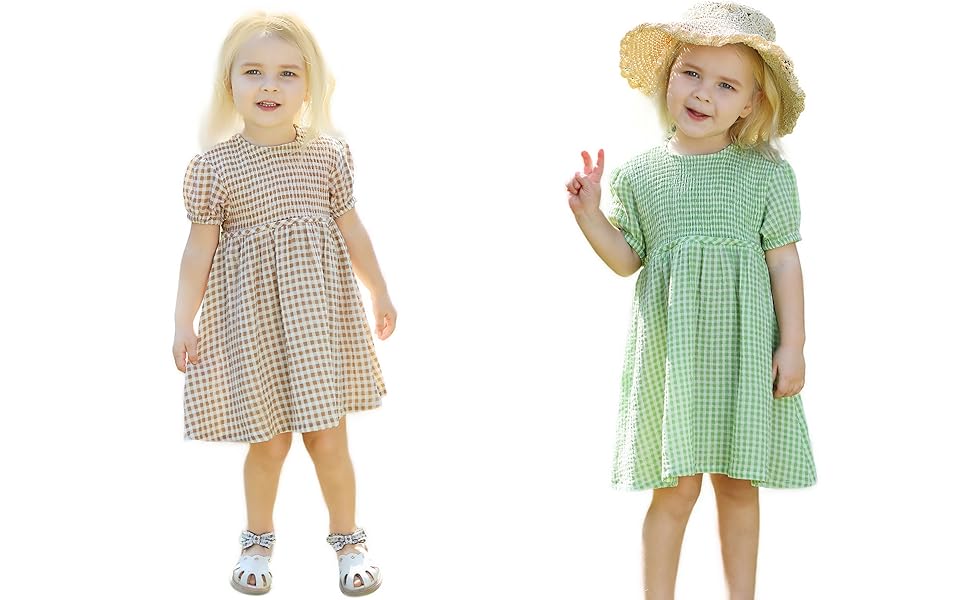 smocking gingham summer girls dress