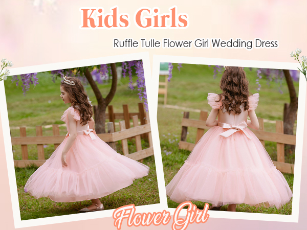 Flower Girls Ruffle Tulle Dress for Kids Princess Pageant Wedding Communion Birthday Maxi Dress