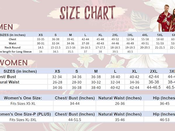 Men &amp; Women Size Chart