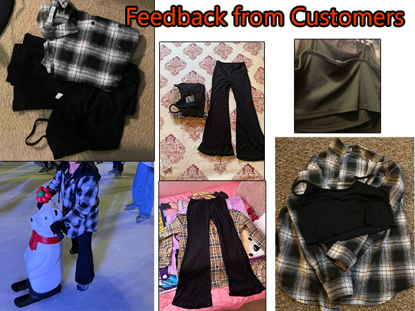 Girl''s 3 Piece Outfits Casual Cami Top and Flare Leg Pants and Plaid Button Down Blouse