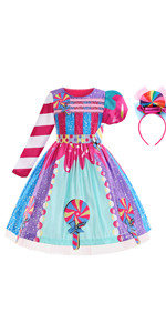 Kids Girls Halloween Clown Costume Candy Tutu Dress 