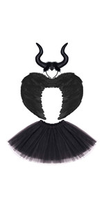 Kids Girls Angel Devil Costume Tulle Tutu Skirt+Angel Wings+Angel Halo Headband Fairy Outfit