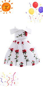 Kids Girls Dress Summer Formal Dresses Floral Rose Print