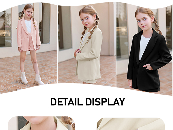 Girls 2 Piece Outfits Button Front Long Sleeve Blazer and Short Pants Suit Sets