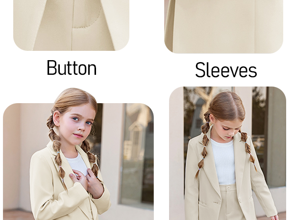 Girls 2 Piece Outfits Button Front Long Sleeve Blazer and Short Pants Suit Sets