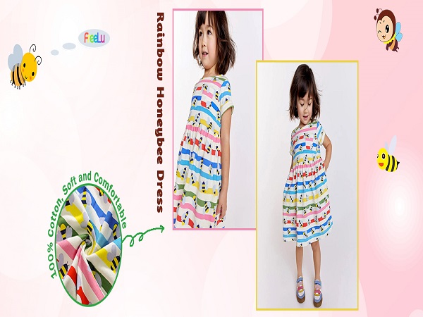 FreeLu Little Girls Cotton Casual Dress Summer Spring Autumn Dress