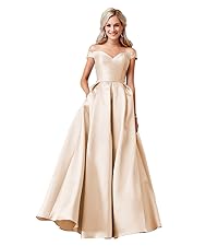 off shoulder satin prom dress long