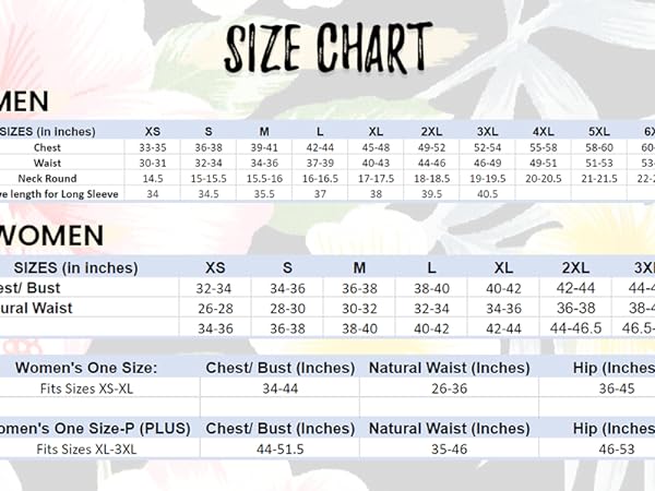 Men &amp; Women Size Chart