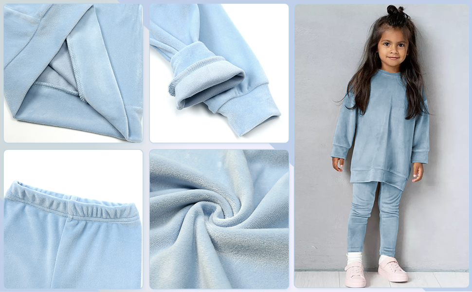 Little Girls Velour Sweatsuit 2Pcs Fleece Pullover + Sweatpants Velevet Tracksuit