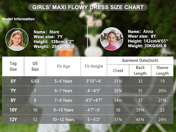  flower girl dress size chart