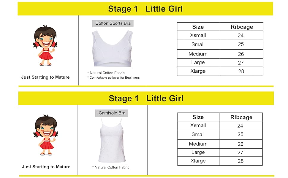 girls bra size chart