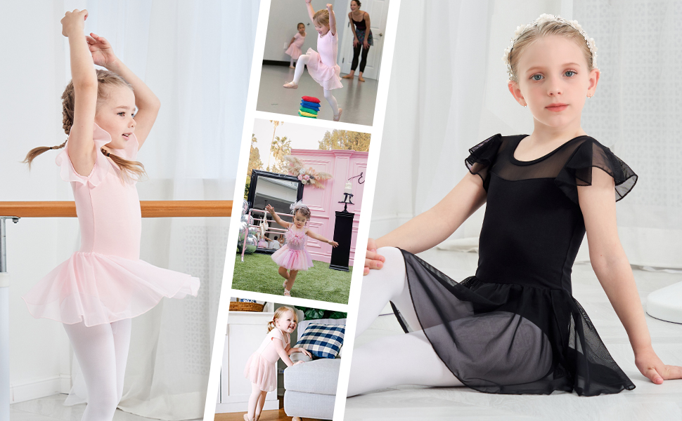 Dance Leotard for Girls Toddler Ballet Leotards with Skirt Flutter Sleeve Ballet Dress Dance Outfit