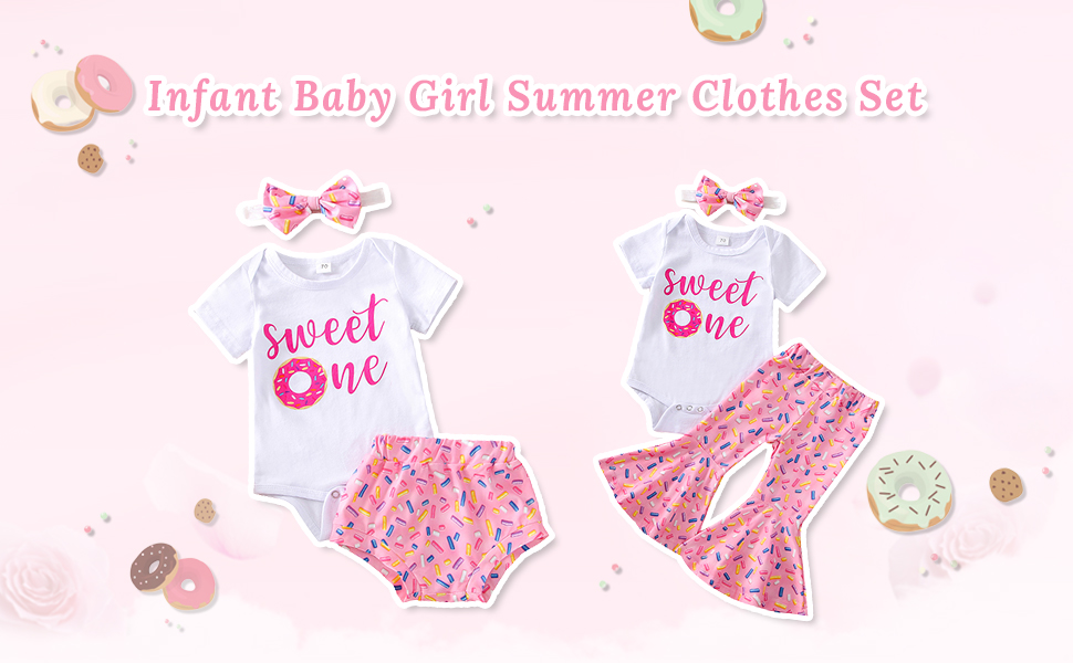 Baby Girl Birthday Outfit One/Two Sweet Letter Print Bodysut+Shorts Pants+Headband