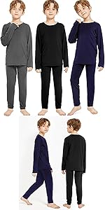 3 Sets Boys Thermal Underwear Warm Soft Thermal Top and Long Johns for Boys