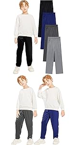 4 Pack Boys Athletic Sweatpants Fleece Jogger Sweatpants