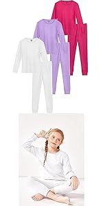 6 Pieces Cotton Girls'' Thermal Underwear Set