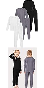 6 Pieces Cotton Girls&amp;#39; Thermal Underwear Set