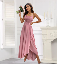 cowl neck chiffon long bridesmaid dresses with slit