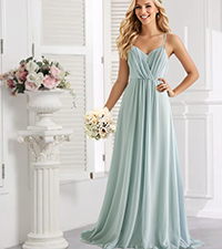 spaghetti straps pleated chiffon v neck bridesmaid dresses for women