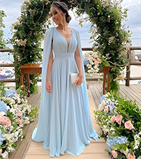 cape sleeve bridesmaid dresses for women pleated chiffon v neck wedding guest dress