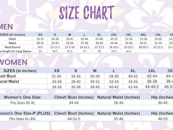 Men & Women Size Chart